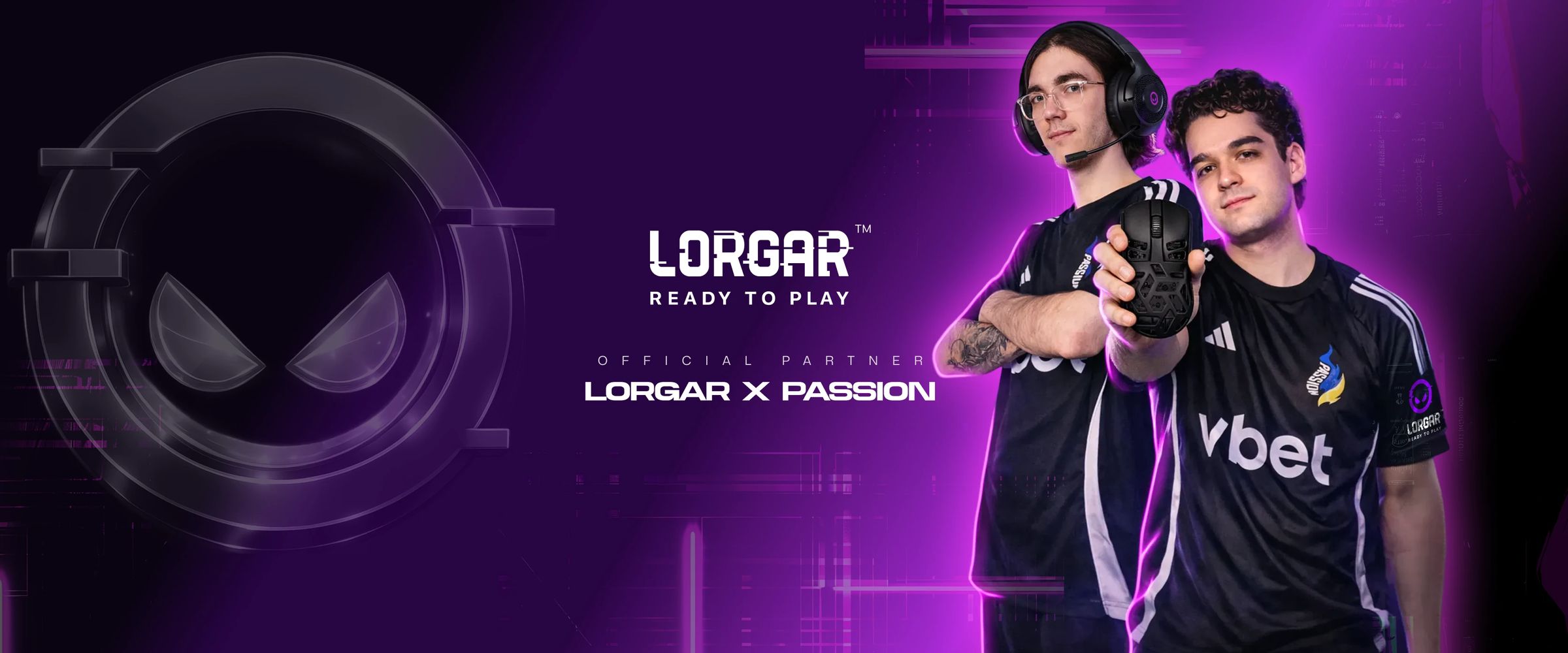 LORGAR x Passion partnership banner with the team&rsquo;s players in purple light