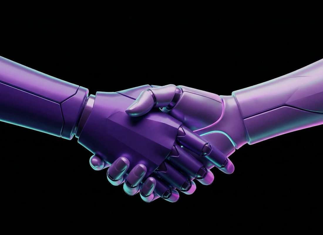 Two hands meeting in a handshake in purple light &mdash; a symbol of the LORGAR and StarLadder partnership