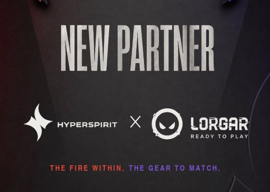 Graphic announcing the HYPERSPIRIT and LORGAR partnership with the line The fire within, the gear to match